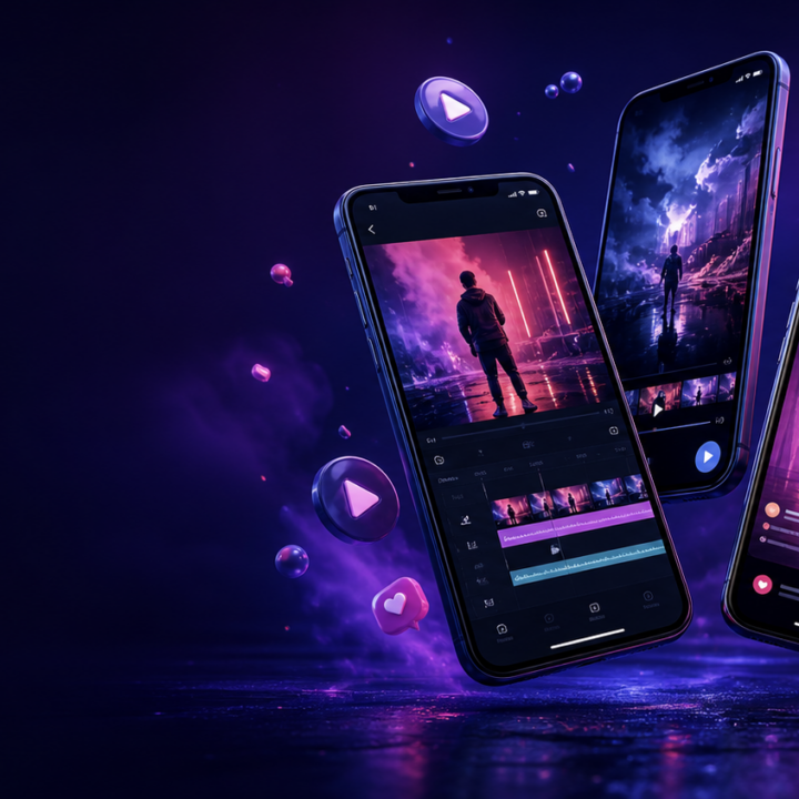 Smartphones mit Social-Media-Content und Editing-Oberflächen